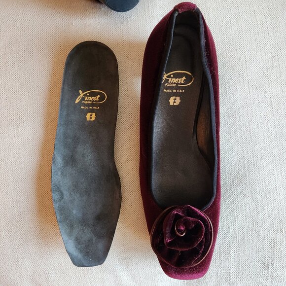 *NEW* Figini Burgundy Velvet & Leather Low Block Heels – US 7 - Picture 12 of 15